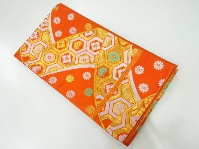 花亀甲に笠松模様織出し子供帯